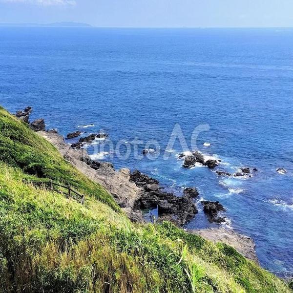 三浦半島・城ヶ島公園の海岸線と岩礁（夏の青空と海風）