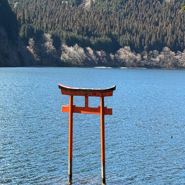 箱根神社の湖畔の鳥居と芦ノ湖（静けさ漂う夏の涼景）